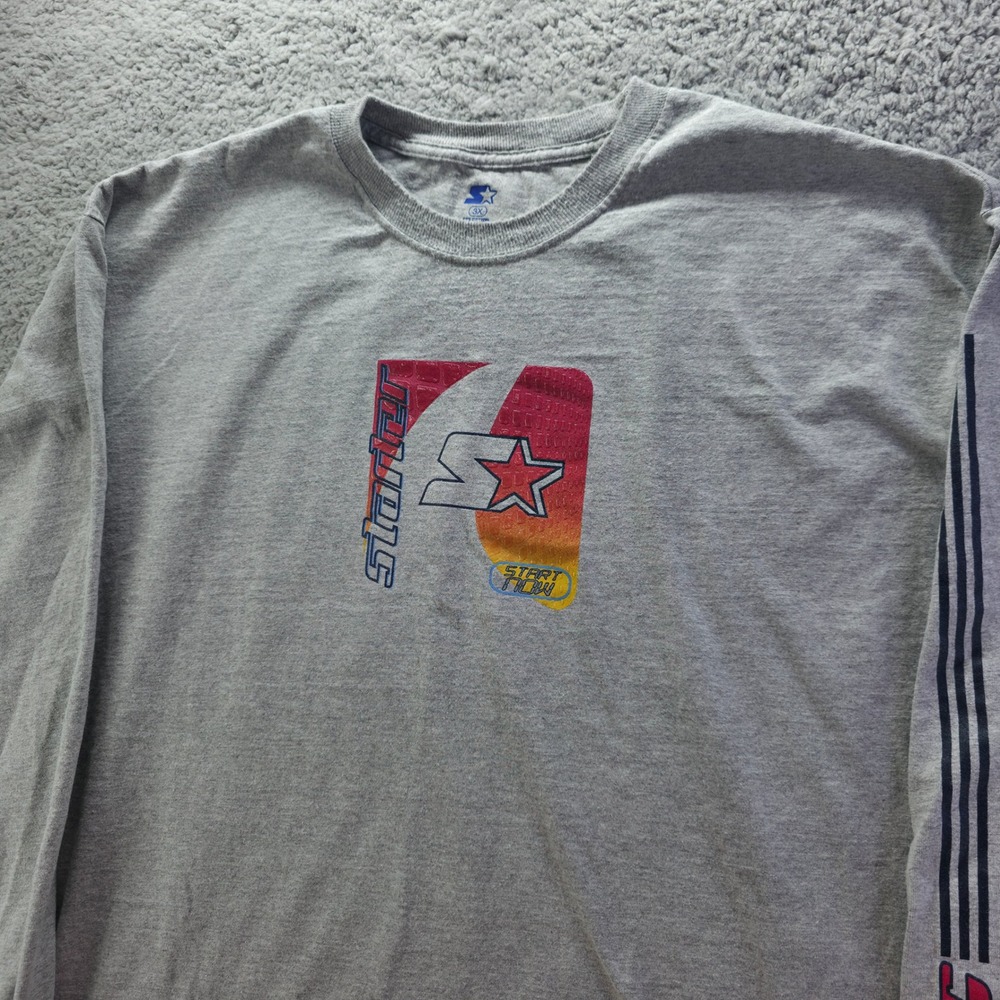Vintage Starter Mens 3XL Long Sleeve Graphic T-Shirt Gray Logo Spell Out Tee